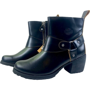 HARLEY-DAVIDSON Black Leather Lalanne‎ Harness Heeled Motorcycle Boots - NWT